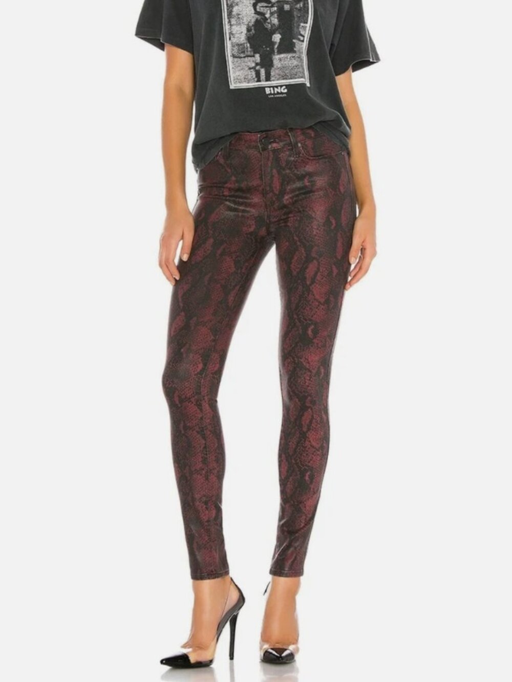 PAIGE Hoxton Ultra Skinny Coated Jeans – Coated Red Snake – Size 24 (NWOT)